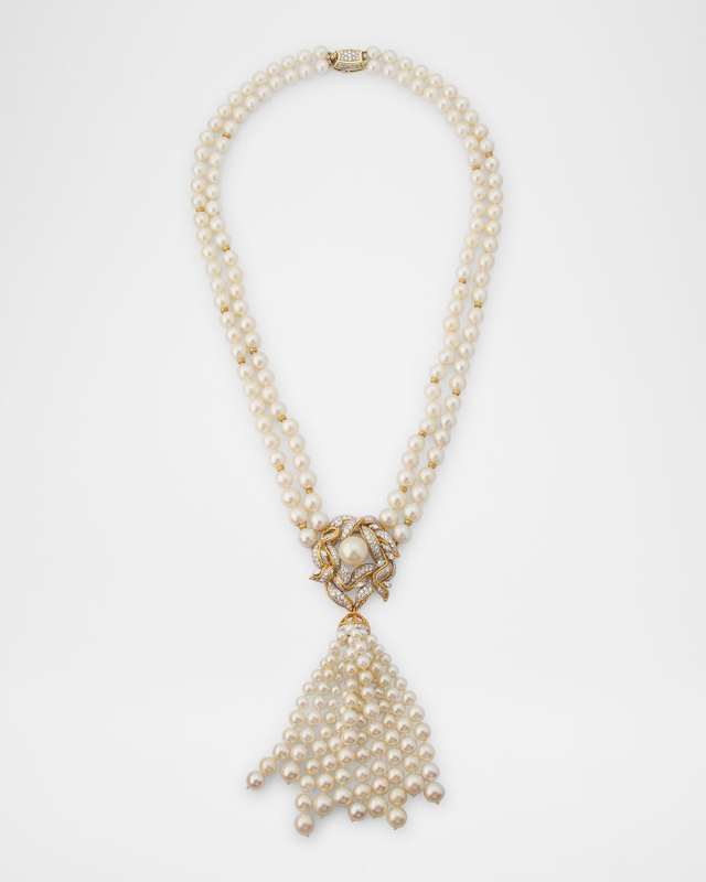 Estate Akoya and South Sea Pearl Double Strand Necklace with Diamonds